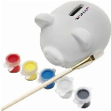 Skarbonka "świnka" do malowania, farbki i pędzelek z naniesieniem logo
