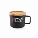 FANGIO. Kubek ceramiczny z bambusową podstawą i pokrywką 220 mL do drukowania logo
