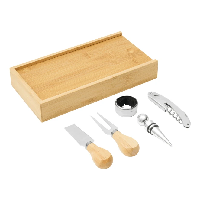 Zestaw do wina i serów BAMBOO WINE w bambusowym pudełku. z logo Zdjęcie