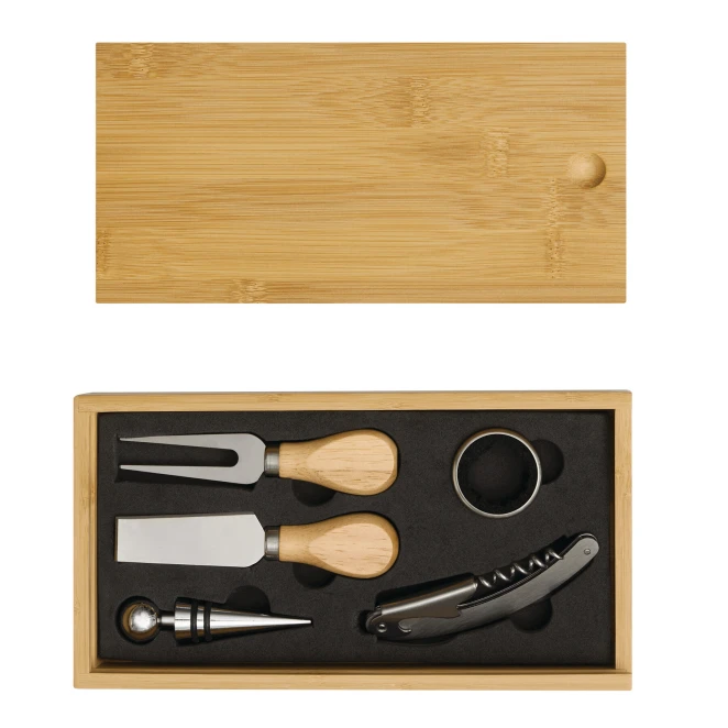 Zestaw do wina i serów BAMBOO WINE w bambusowym pudełku. z logo Zdjęcie 2