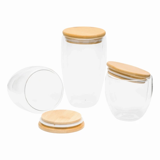 Dwuścienna szklanka BAMBOO ART S z pokrywą z bambusa. Przezroczysta, odporna na temperaturę, o pojemności ok. 250 ml. do nałożenia logo Zdjęcie 8