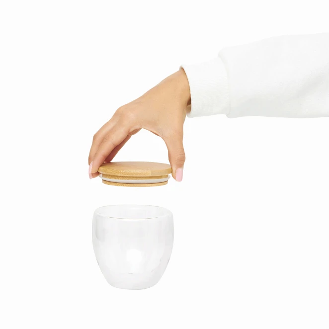 Dwuścienna szklanka BAMBOO ART S z pokrywą z bambusa. Przezroczysta, odporna na temperaturę, o pojemności ok. 250 ml. do nałożenia logo Zdjęcie 9