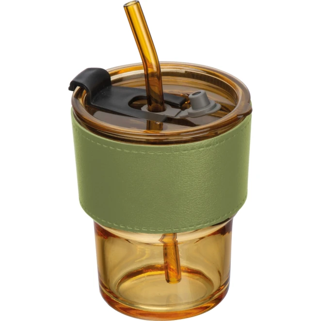 Kubek szklany ze słomką 320 ml z naniesieniem logo Zdjęcie 2