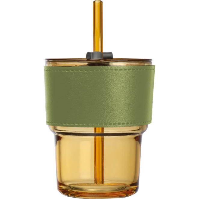 Kubek szklany ze słomką 320 ml z naniesieniem logo Zdjęcie 5