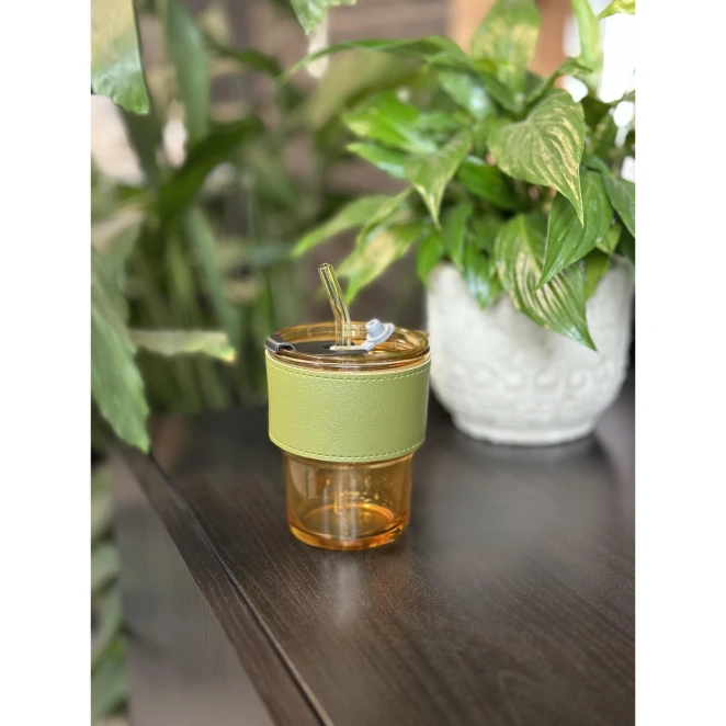 Kubek szklany ze słomką 320 ml z naniesieniem logo Zdjęcie 9