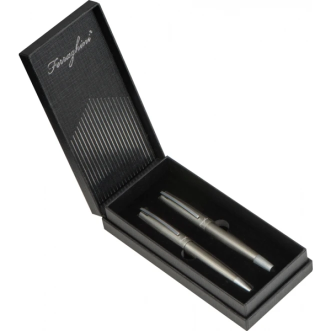 Zestaw piśmienny Ferraghini długopis i pióro kulkowe metalowe z logo Zdjęcie 2
