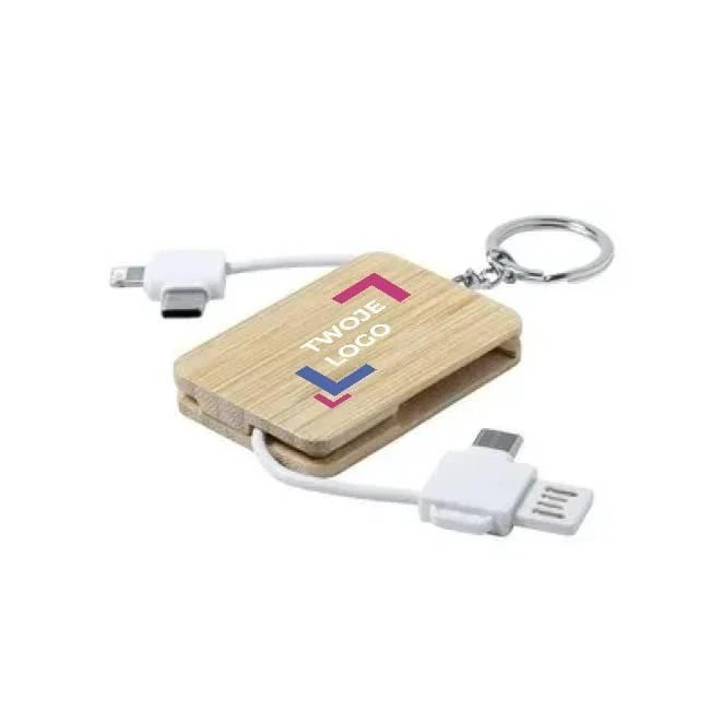 Kabel do ładowania, bambusowy brelok do kluczy z naniesieniem logo Zdjęcie