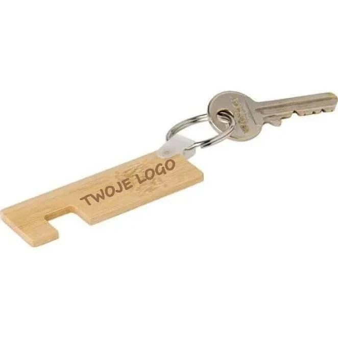 Bambusowy brelok do kluczy, stojak na telefon z naniesieniem logo Zdjęcie