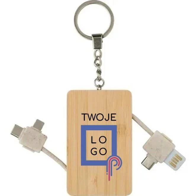 Kabel do ładowania, bambusowy brelok do kluczy do nałożenia logo Zdjęcie