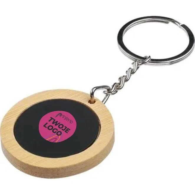 Brelok do kluczy ze stali nierdzewnej i bambusa z logo firmy Zdjęcie