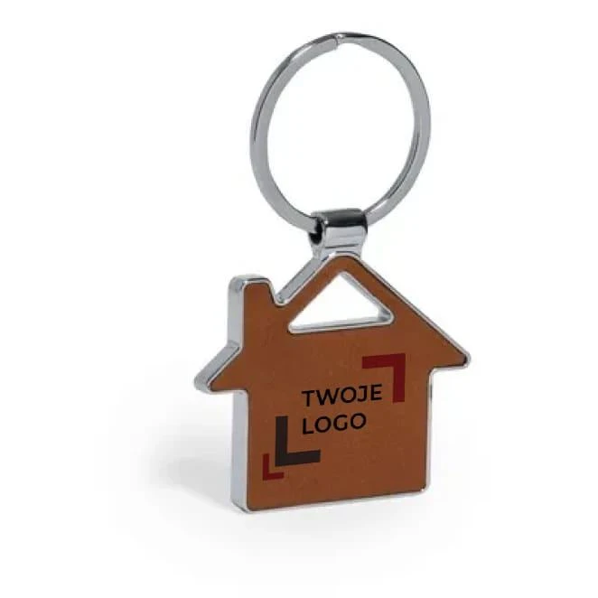 Brelok domek do kluczy z frontem i tyłem ze skóry z recyklingu do nałożenia logo Zdjęcie