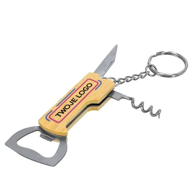 Bambusowy nóż kelnerski, otwieracz do butelek, brelok z logo Zdjęcie