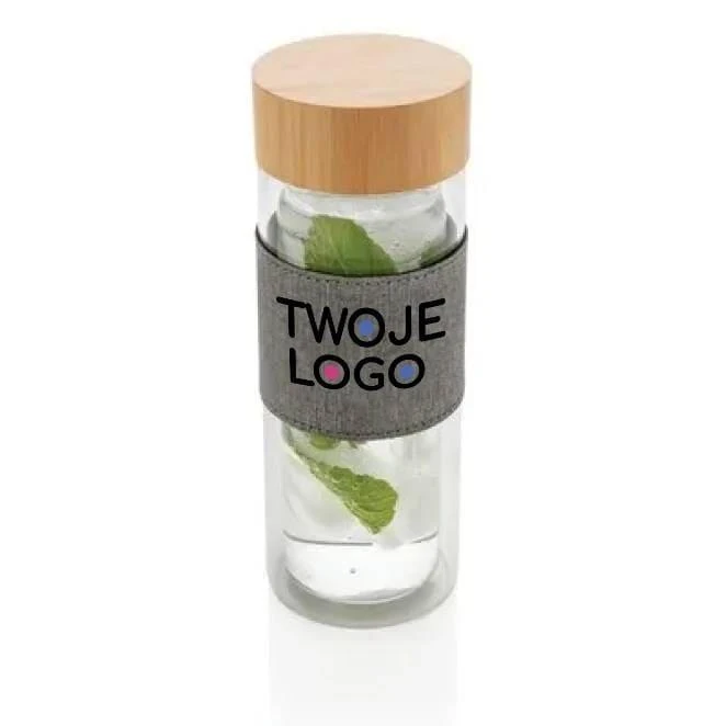 Szklana butelka 360 ml w pokrowcu do nałożenia logo Zdjęcie