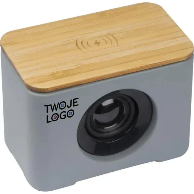 Głośnik bluetooth z ładowarką indukcyjną z logo Zdjęcie