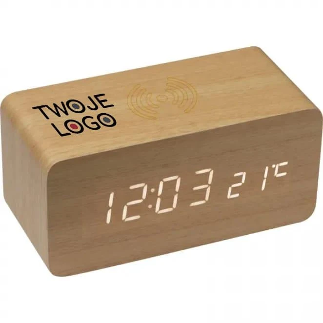 Zegar z ładowarką indukcyjną z logo firmy Zdjęcie