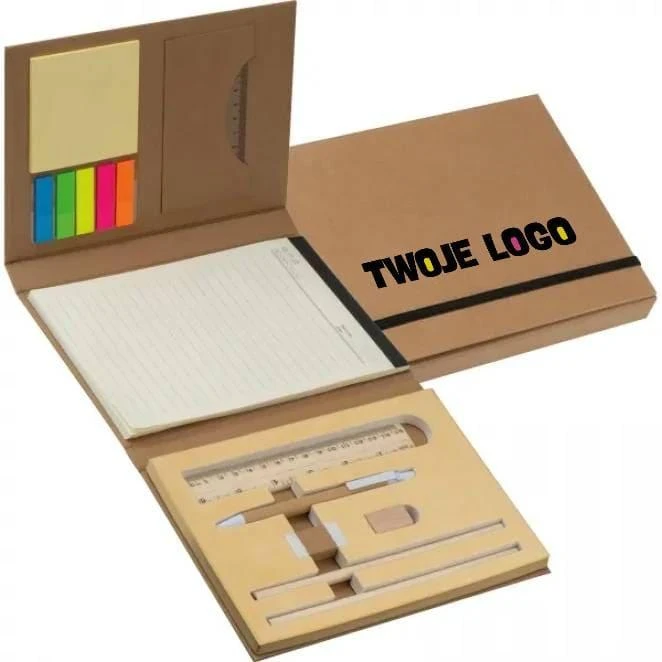 Folder z notatnikiem w linie i przyborami do pisania do nałożenia logo Zdjęcie