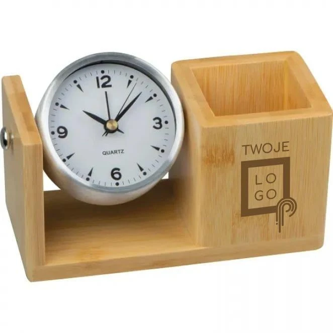 Stojak biurkowy z zegarem z logo Zdjęcie
