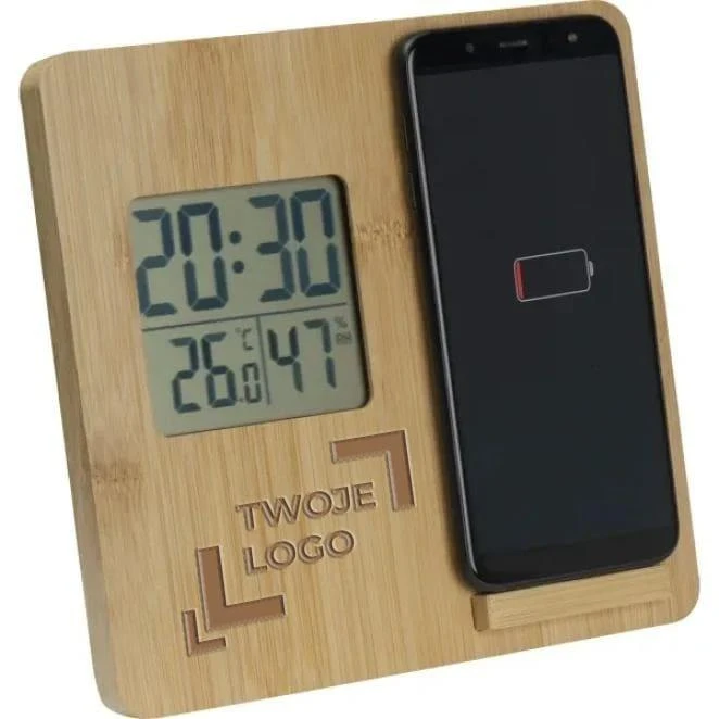 Stacja pogodowa z ładowarką indukcyjną GRANADA z logo firmy Zdjęcie