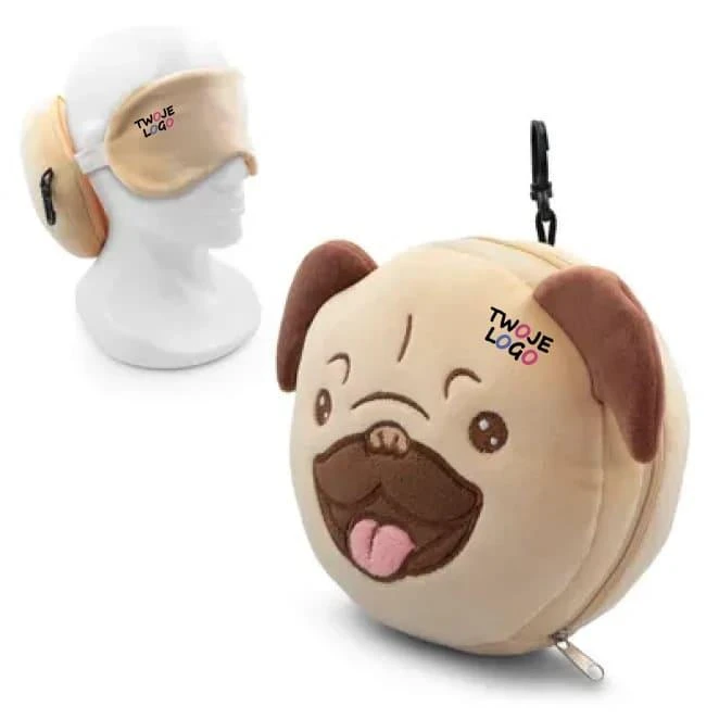 Pluszowy pies, zagłówek podróżny, maska na oczy | Atta do drukowania logo Zdjęcie