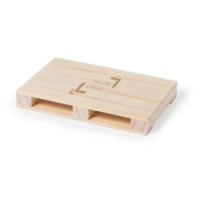 Drewniana podkładka pod kubek "paleta" z logo Zdjęcie