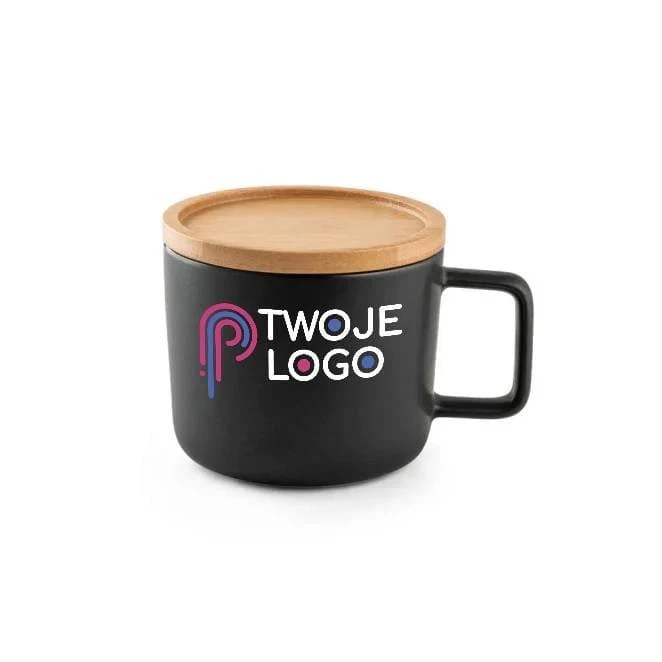 FANGIO. Kubek ceramiczny z bambusową podstawą i pokrywką 220 mL do drukowania logo Zdjęcie