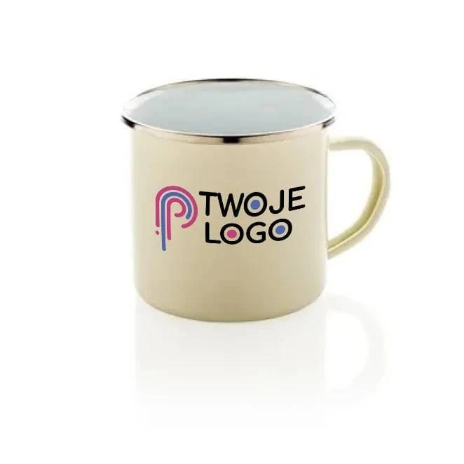 Emaliowany kubek 350 ml w stylu vintage z nadrukiem logo Zdjęcie