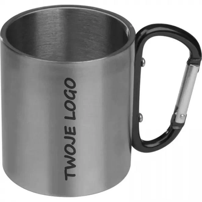 Kubek metalowy z karabińczykiem 200 ml z logo firmy Zdjęcie
