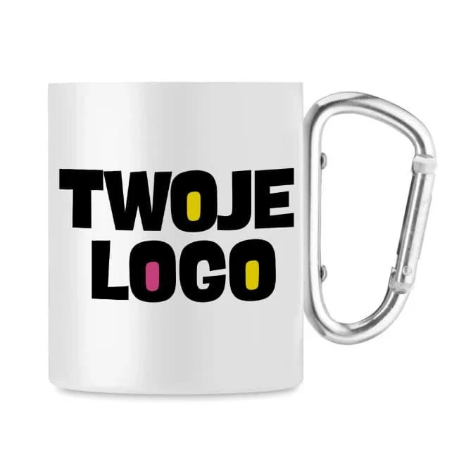 Kubek z karabińczykiem AROM z logo firmy Zdjęcie