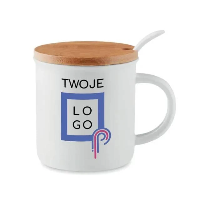 Porcelanowy kubek z łyżeczką KENYA do naniesienia logo Zdjęcie