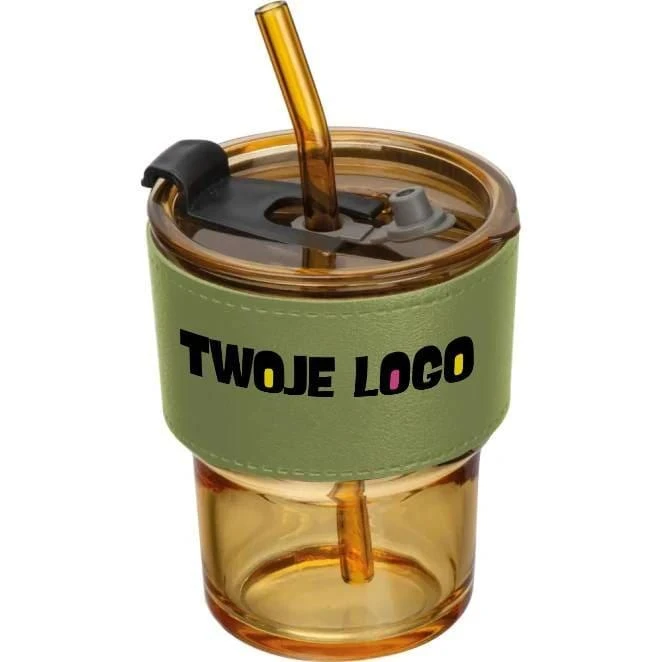 Kubek szklany ze słomką 320 ml z naniesieniem logo Zdjęcie