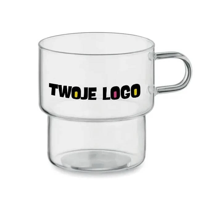 Wysoka szklanka borokrzem. 300 BOROMUG z logo firmy Zdjęcie