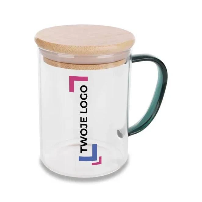 Kubek ze szkła borokrzemowego Ceylon z logo firmy Zdjęcie