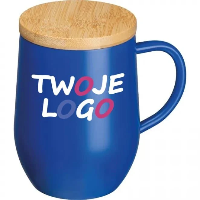 Kubek termiczny z bambusową pokrywką 300 ml z nadrukiem na zamówienie Zdjęcie