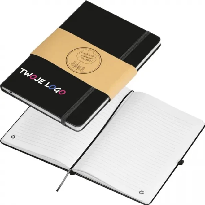 Notatnik A5 w linie z zamknięciem na gumkę z logo firmy Zdjęcie