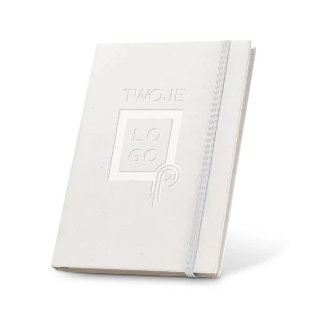 MILKY. Notatnik A5 wykonany z kartonów po mleku pochodzących z recyklingu z kartkami w linie z naniesieniem logo Zdjęcie