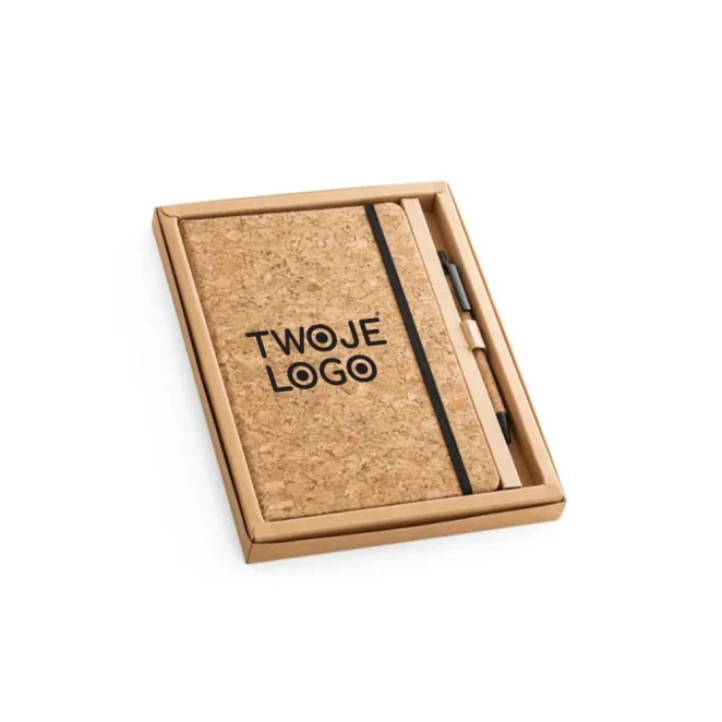 FREUD. Notatnik A5 i długopis z elementami z korka z naniesieniem logo Zdjęcie