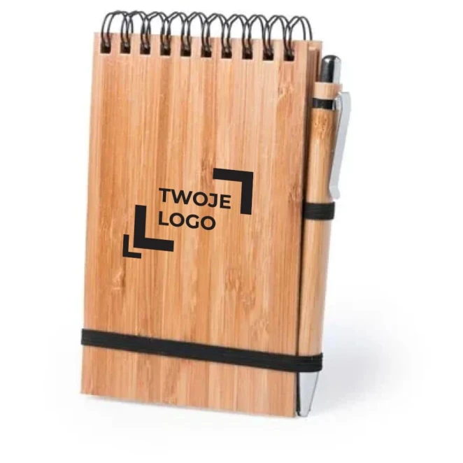 Bambusowy notatnik A6 z długopisem do nałożenia logo Zdjęcie