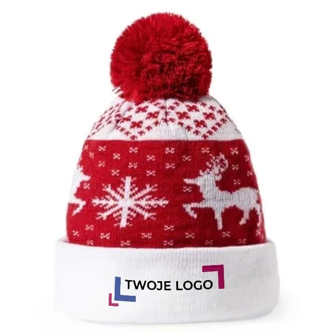 Czapka zimowa, świąteczny wzór z nadrukiem na zamówienie Zdjęcie
