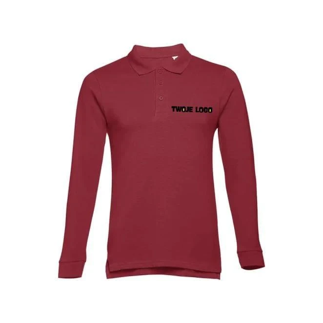 THC BERN. Męska koszulka polo z długim rękawem z bawełny zgrzebnej do nałożenia logo Zdjęcie