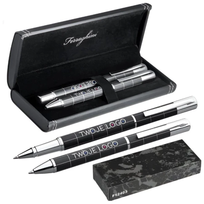 Zestaw piśmienny długopis i pióro kulkowe Ferraghini z logo firmy Zdjęcie