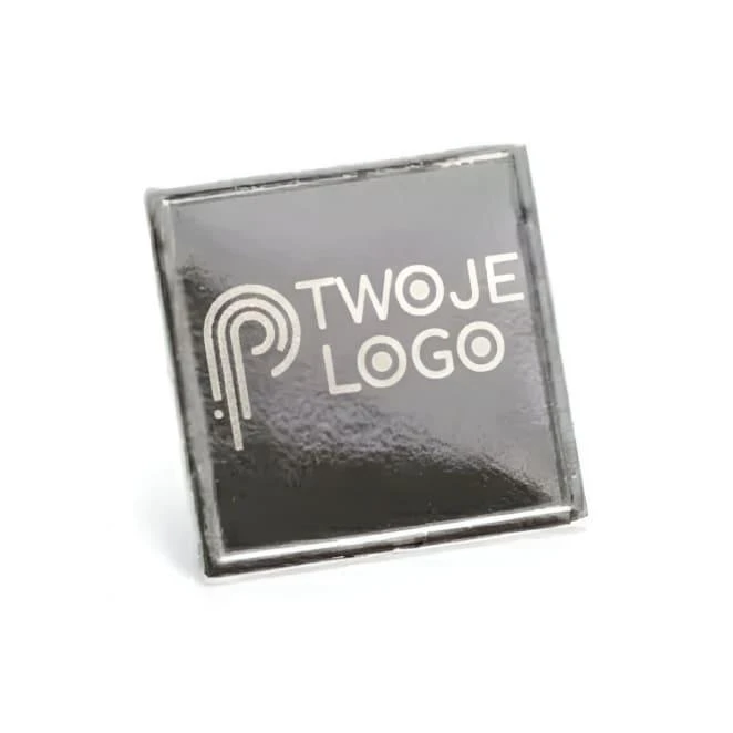 Metalowa przypinka 2 x 2 cm z nadrukiem logo Zdjęcie