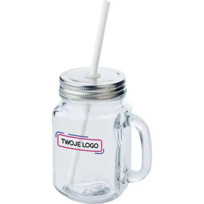 Słoik do picia 480 ml ze słomką z nadrukiem logo Zdjęcie