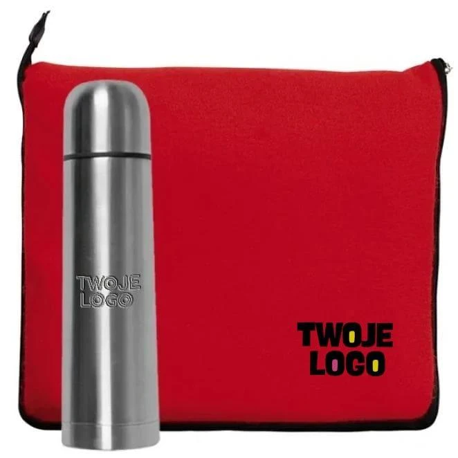 Zestaw koc z polaru 2w1 i termos 500 ml LIVERPOOL z logo Zdjęcie