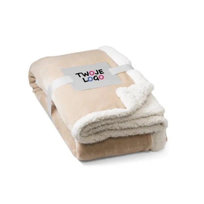 HEIDEN. Dwustronny polarowy koc (190 g/m²) z satynową wstążką i etykietą do personalizacji z nadrukiem logo Zdjęcie