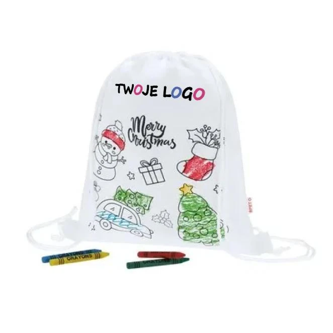 Worek ze sznurkiem do kolorowania, świąteczny wzór, kredki z nadrukiem na zamówienie Zdjęcie