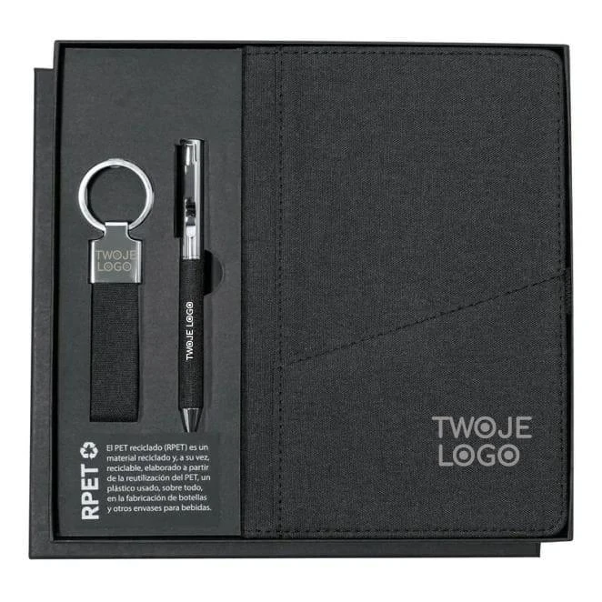 Zestaw upominkowy, brelok, notatnik ok. A5, długopis, pudełko podarunkowe z nadrukiem na zamówienie Zdjęcie
