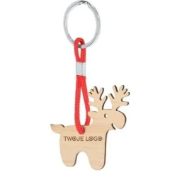Bambusowy brelok do kluczy, świąteczny motyw Renifer do drukowania logo