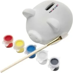 Skarbonka "świnka" do malowania, farbki i pędzelek z naniesieniem logo