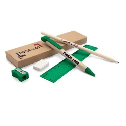 Zestaw szkolny, piórnik, ołówek, długopis, linijka, gumka i temperówka | Tobias do drukowania logo