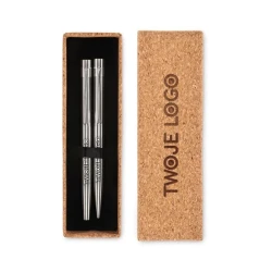 Stalowe długopisy z recyklingu GRAZ SET z naniesieniem logo